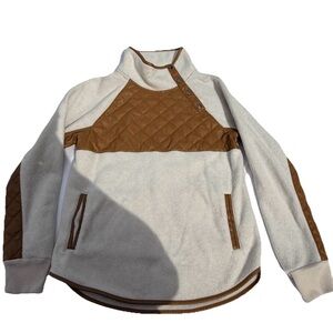 Abercrombie & Fitch Sherpa Fleece Pullover Womens Small Snap Neck Tan Cream